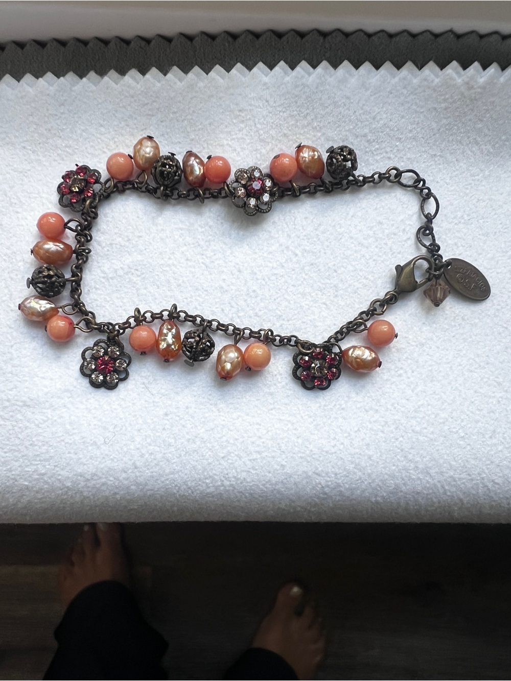 Liz Palacios bracelet with freshwater pearls and delicate crystal flowers
